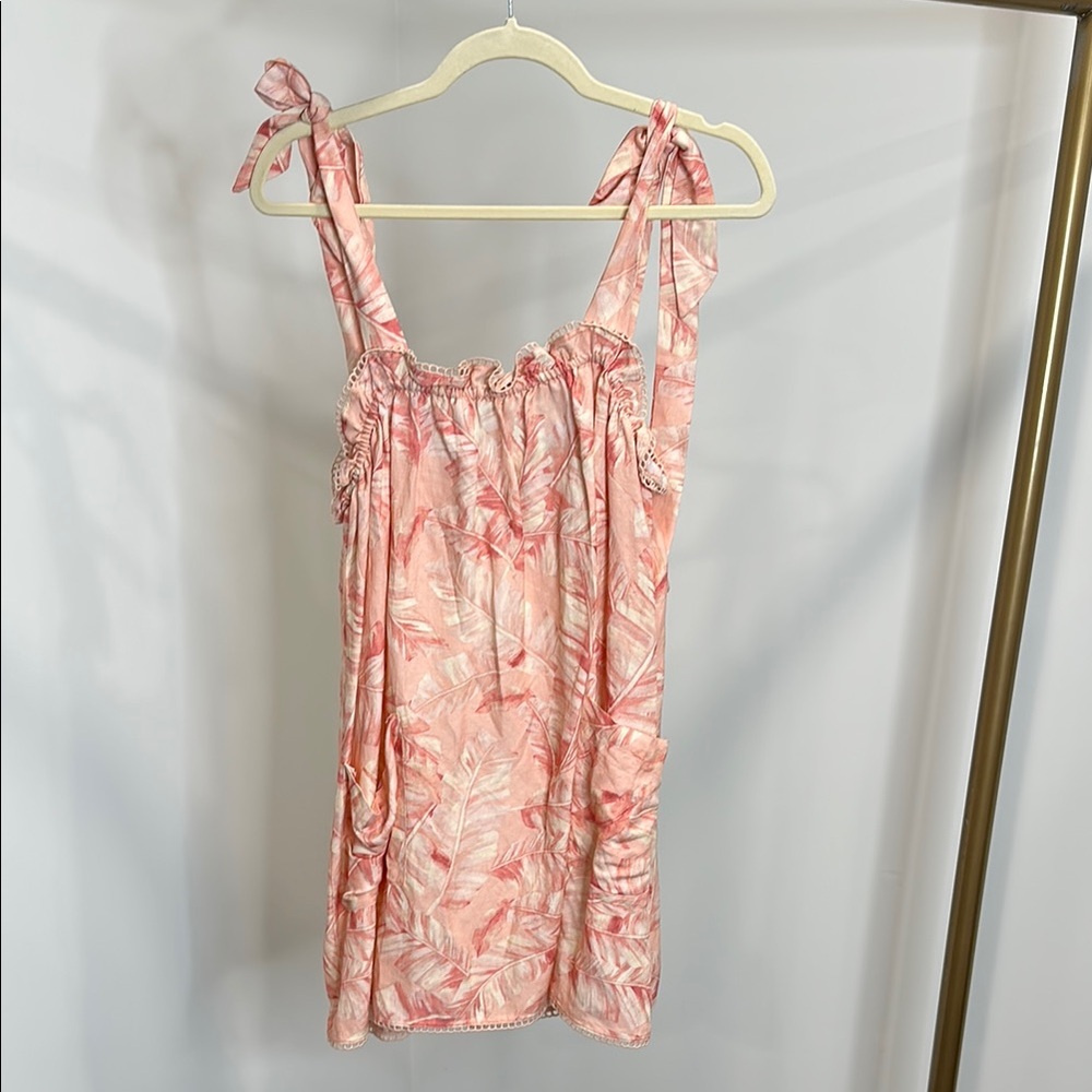 Pink Leaf Print Dress